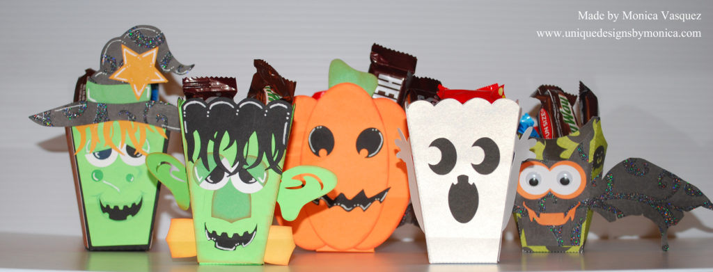 Spooky Ghost, Fall Pumpkin, Witch Hazel, Batty, One Eye, One Horn, Purple Monster& Franky Popcorn Treat Boxes
