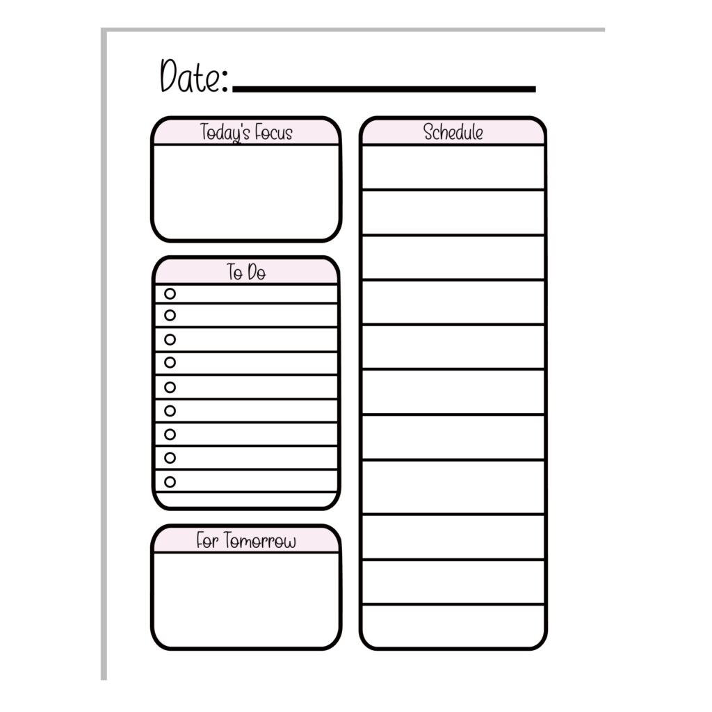 Planner – Weekly Overview Page – Pink